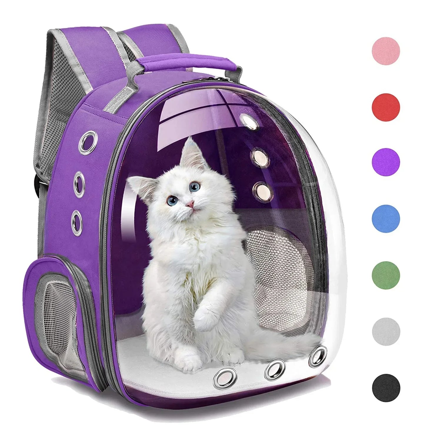 A cat carrying a backpack, transparent bubble,  pet  cat supplies  cat transport
