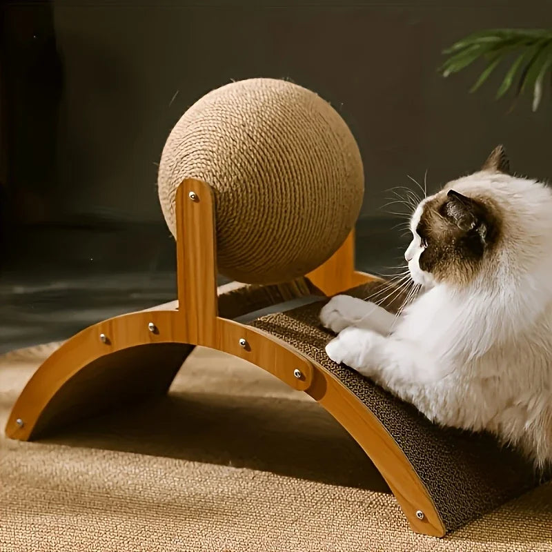 Boule à gratter 2 en 1, grattoir en bois pour chat, colonne à gratter en Sisal naturel, grattoir en bois à pattes résistant à l'usure