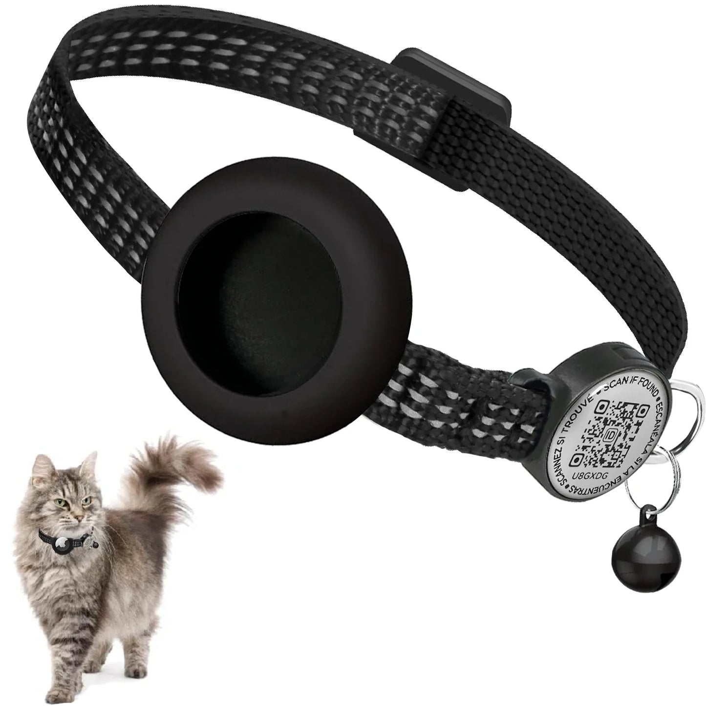 Pour collier de chat GPS AirTag avec étiquette QR, collier réfléchissant pour animaux de compagnie avec porte-étiquette d'air et étiquette de chat, collier de chaton AIRTAG