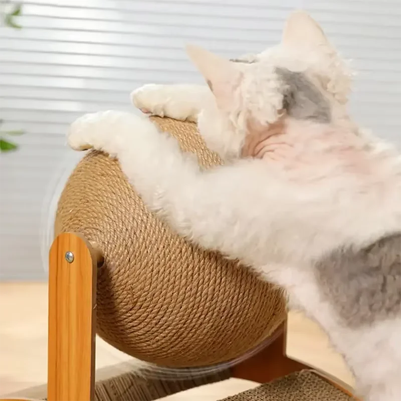 Boule à gratter 2 en 1, grattoir en bois pour chat, colonne à gratter en Sisal naturel, grattoir en bois à pattes résistant à l'usure