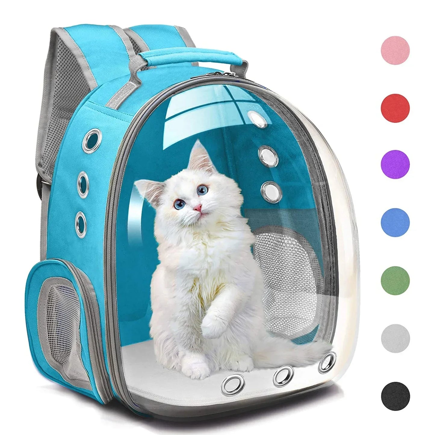 A cat carrying a backpack, transparent bubble,  pet  cat supplies  cat transport