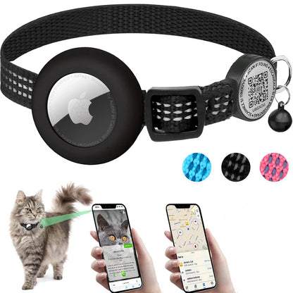 Pour collier de chat GPS AirTag avec étiquette QR, collier réfléchissant pour animaux de compagnie avec porte-étiquette d'air et étiquette de chat, collier de chaton AIRTAG
