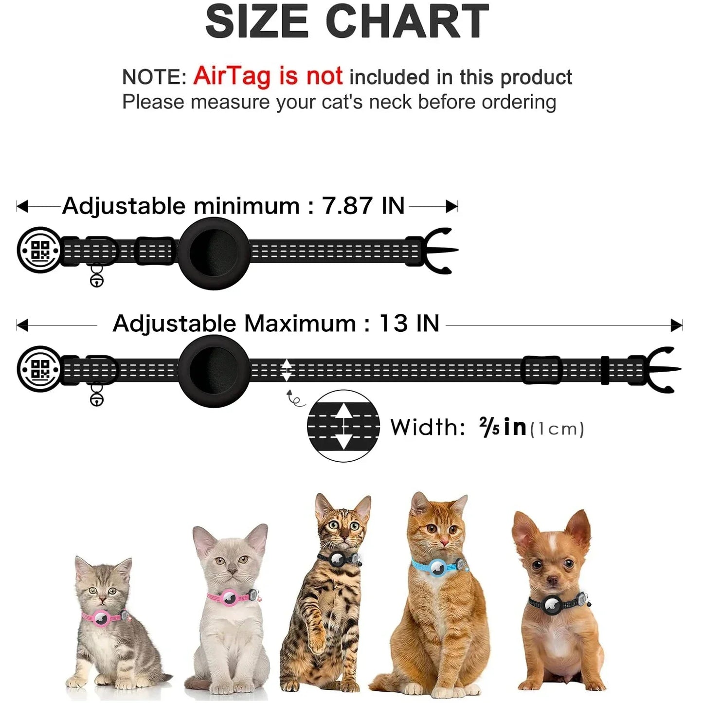 Pour collier de chat GPS AirTag avec étiquette QR, collier réfléchissant pour animaux de compagnie avec porte-étiquette d'air et étiquette de chat, collier de chaton AIRTAG
